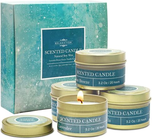 Scented Candles Gift Set for Women : 2 Pack Ocean Breeze Vanilla Candle with Wick Dipper, Strong Fragrance Soy Candle Set for Home Relaxation & Room Decor, Each 30-35 Hrs Burning in Kuwait