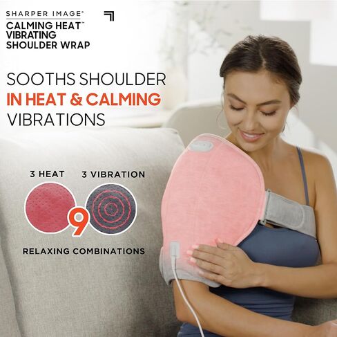 لف كتف حراري مهدئ من Sharper Image - وسادة تسخين كهربائية للكتف مع اهتزازات وحرارة مهدئة، دعامة كتف يسار أو يمين، 3 حرارة، 3 إعدادات اهتزاز - 9 مجموعات مريحة in Kuwait