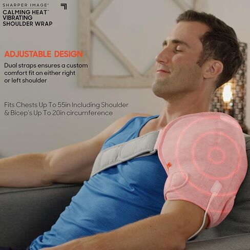 لف كتف حراري مهدئ من Sharper Image - وسادة تسخين كهربائية للكتف مع اهتزازات وحرارة مهدئة، دعامة كتف يسار أو يمين، 3 حرارة، 3 إعدادات اهتزاز - 9 مجموعات مريحة in Kuwait