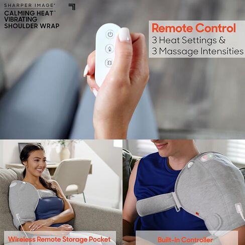 لف كتف حراري مهدئ من Sharper Image - وسادة تسخين كهربائية للكتف مع اهتزازات وحرارة مهدئة، دعامة كتف يسار أو يمين، 3 حرارة، 3 إعدادات اهتزاز - 9 مجموعات مريحة in Kuwait