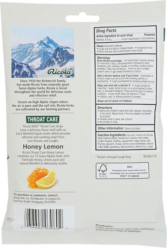 Ricola Throat Care Honey Lemon Cough Drops, Liquid Center, Dual Action, 34 Lozenges (Pack of 3) in Saudi Arabia