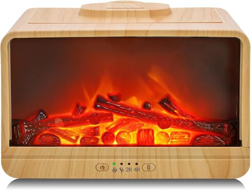 Essential Oil Diffuser, 300ml Flame Fireplace Aromatherapy Oil Diffuser for Large Room, Ultrasonic Cool Mist Humidifier with 2 Mist Modes, 2 Timer, 3 Light Modes, Auto Shut-Off for Home Office Gift in Kuwait