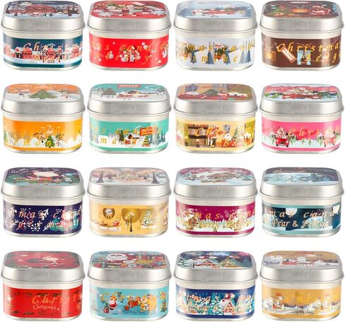 مجموعة من 16 شمعة معطرة للكريسماس، شمع الصويا الطبيعي 3 اونصة، مجموعة هدايا شموع للعلاج العطري لتزيين الكريسماس in Kuwait