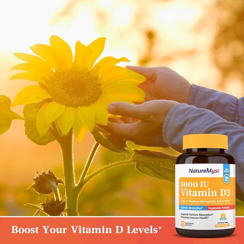 NatureMyst Vitamin D3, 5000 IU, High Potency, Vegetarian Friendly, Highly Absorbable, Bone, Muscle & Immune Health, 90 Softgels in Kuwait