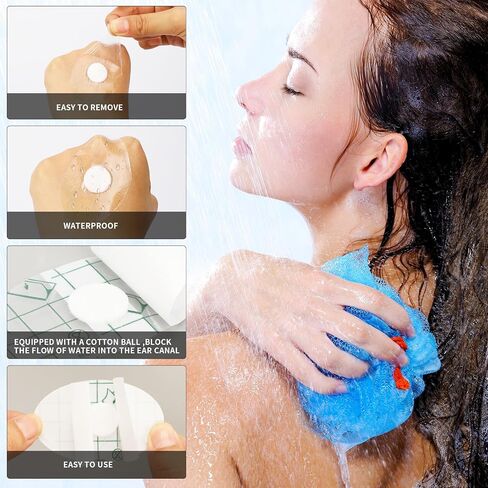 60 Pcs Baby Waterproof Ear Stickers Clear Disposable Ear Covers with Ear Plugs, Baby Ear Protection for Bath, Ear Shower Caps for Shower Surfing Snorkeling and Other Water Sports(White) in Saudi Arabia