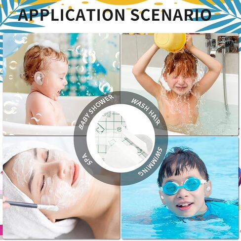60 Pcs Baby Waterproof Ear Stickers Clear Disposable Ear Covers with Ear Plugs, Baby Ear Protection for Bath, Ear Shower Caps for Shower Surfing Snorkeling and Other Water Sports(White) in Saudi Arabia