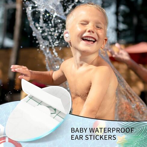 60 Pcs Baby Waterproof Ear Stickers Clear Disposable Ear Covers with Ear Plugs, Baby Ear Protection for Bath, Ear Shower Caps for Shower Surfing Snorkeling and Other Water Sports(White) in Saudi Arabia