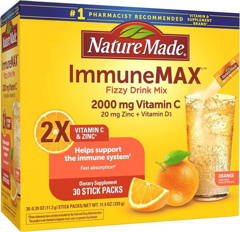مزيج المشروبات الغازية ImmuneMAX من Nature Made، مع فيتامين C وفيتامين D ومكملات الزنك لدعم المناعة، وامتصاص سريع، 30 عبوة لاصقة، 0.4 أونصة in Saudi Arabia