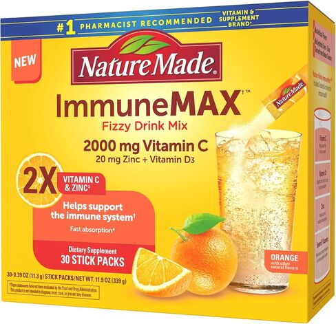 مزيج المشروبات الغازية ImmuneMAX من Nature Made، مع فيتامين C وفيتامين D ومكملات الزنك لدعم المناعة، وامتصاص سريع، 30 عبوة لاصقة، 0.4 أونصة in Saudi Arabia