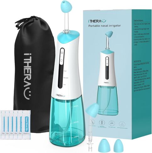 iTHERAU Electric Nasal Irrigation System for Nose Discomfort Relief & Nasal Care,Neti Pot Sinus Rinse Kit,Portable Nose Cleaner,3 Modes for Sinus Rinse,Nasal Irrigator with 30 Nasal Saline Packets in Kuwait