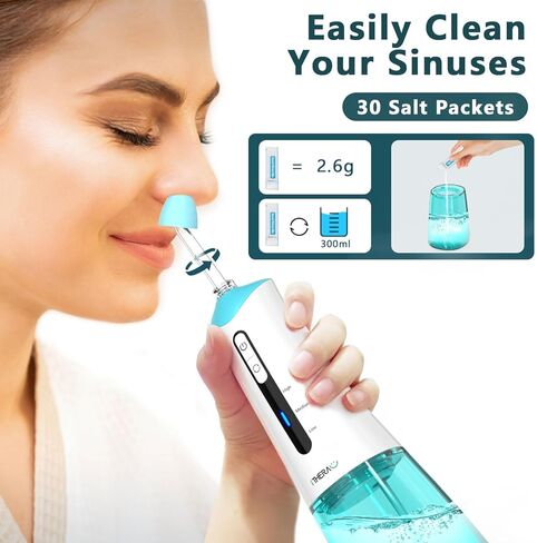 iTHERAU Electric Nasal Irrigation System for Nose Discomfort Relief & Nasal Care,Neti Pot Sinus Rinse Kit,Portable Nose Cleaner,3 Modes for Sinus Rinse,Nasal Irrigator with 30 Nasal Saline Packets in Kuwait