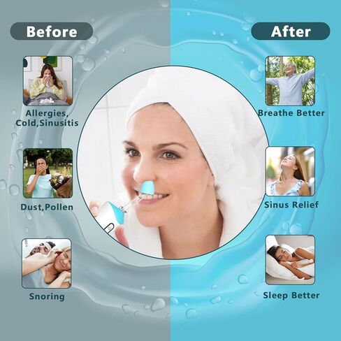 iTHERAU Electric Nasal Irrigation System for Nose Discomfort Relief & Nasal Care,Neti Pot Sinus Rinse Kit,Portable Nose Cleaner,3 Modes for Sinus Rinse,Nasal Irrigator with 30 Nasal Saline Packets in Kuwait
