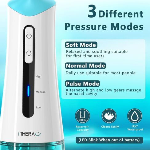 iTHERAU Electric Nasal Irrigation System for Nose Discomfort Relief & Nasal Care,Neti Pot Sinus Rinse Kit,Portable Nose Cleaner,3 Modes for Sinus Rinse,Nasal Irrigator with 30 Nasal Saline Packets in Kuwait