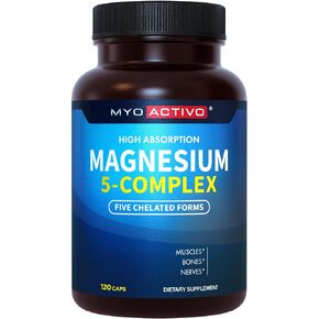 5-in-1 Magnesium Complex - High Absorption - Chelated Magnesium Glycinate, Malate, Citrate, Taurate, & Aspartate for Nerves, Muscles, Bones | 60 Capsules | Magnesium Supplement in Saudi Arabia