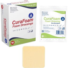 Dynarex 3012 CuraFoam Foam Dressing, Non-Bordered, Sterile, Provides Cushioned and Moist Wound Care, 4" x 4.25", Pack of 10