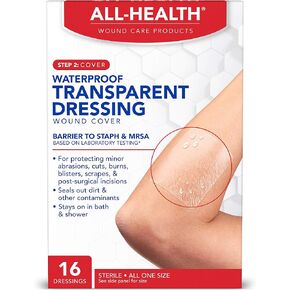 All Health Clear Waterproof Transparent Dressing Wound Cover, 2.36 in X 2.75 in, 16 Count