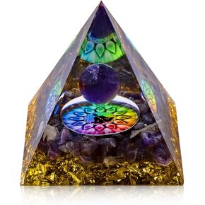Amethyst Sphere Orgonite Pyramid for Positive Energy Healing Crystal and Stone for Yoga Meditation Bring Good Luck & Wealth Resist Stress in Kuwait
