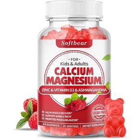 Calcium Magnesium Zinc Gummies, Sugar Free Calcium Supplement for Women Men, High Absorption Calcium with Vitamin D3 Gummies for Bone & Muscle & Nerve Health, Vegan Raspberry Flavor - 60 Count in Kuwait