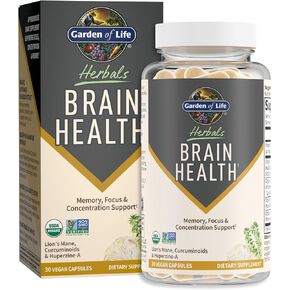 مكمل صحة الدماغ من Garden of Life Herbals مع عرف الأسد العضوي، والكركم وفيتامين D3 للذاكرة والتركيز والتركيز ووظيفة الدماغ الصحية، خالي من الغلوتين غير المعدل وراثيًا، نكهة النعناع، ​​30 وجبة in Kuwait