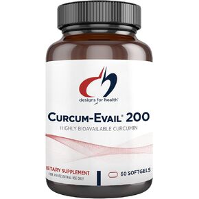 تصميمات من أجل الصحة Curcum-Evail 200 - مكملات الكركمين الكركمية المتوفرة بيولوجيًا - تقنية استحلاب Evail - مركب الكركمين C3 مع زيت الكركم + فيتامين E، غير معدل وراثيًا (60 كبسولة هلامية) in Kuwait