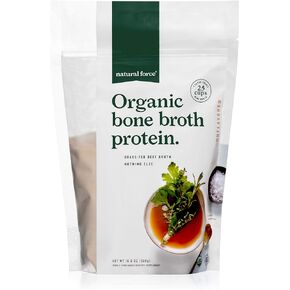 Natural Force - Chocolate Organic Bone Broth Protein Powder, Grass-Fed & Keto Certified, Types I, II & III Collagen, Rich and Creamy, Perfect for Smoothies & Shakes, 13.8 oz