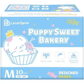Landofgenie Adult Printed Diaper 10 Pieces - Puppy Sweet Bakery (Medium 28"-38")