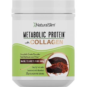 مسحوق البروتين الأيضي NaturalSlim مع شوكولاتة الكولاجين - مسحوق بروتين الكولاجين المتحلل للشعر والبشرة والعظام والمفاصل والتمثيل الغذائي - مزيج مخفوق بديل للوجبات منخفضة الكربوهيدرات - 17.6 أونصة