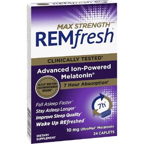 مكمل REMfresh Max Strength 10mg الميلاتونين للمساعدة على النوم الخالي من المخدرات، 24 كبسولة (قد تختلف التعبئة) in Kuwait
