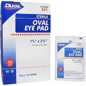 Dukal Oval Eye Pads 1 5/8 x 2 5/8. Pack of 50 Cotton Pads for Eyes. Absorbent Sterile Pads for Eye Protection. Easy Place tab. Individually Wrapped. Sealed Edges, 841