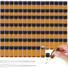 CDBOVID 100 Pack Essential Oil Bottles with 2 Droppers,Small 5ml Thick Dark Amber Glass Tincture Bottles - Leakproof Essential Oil Vial For Storage/Travel/Experiments in Kuwait