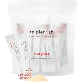 NURYSH Replenish Marine Collagen Peptides مسحوق المكملات الغذائية المضادة للشيخوخة مع حمض الهيالورونيك وفيتامينات C وB3 - يدعم صحة البشرة والشعر - 28 عصا سفر - نكهة التوت - صنع في الولايات المتحدة الأمريكية in Kuwait