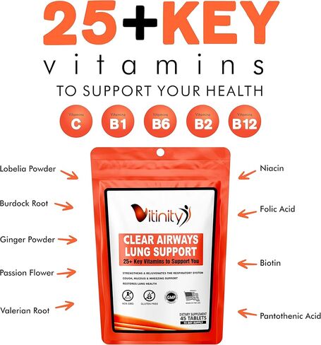 مكمل تنظيف الرئة ودعم الجهاز التنفسي من فيتينيتي - مركب طبيعي لصحة الرئة - التخلص من سموم الرئة لأولئك الذين يعانون من التنفس والربو وأقراص الحساسية الموسمية (15 يومًا) in Kuwait
