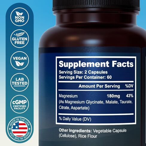 مركب المغنيسيوم MyoActivo 5 في 1 - امتصاص عالي - جليسينات المغنيسيوم المخلبية والمالات والسيترات والتورات والأسبارتات للهدوء والإجهاد والعضلات والعظام | 120 كبسولة | ملحق المغنيسيوم in Saudi Arabia