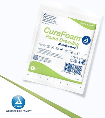 Dynarex 3012 CuraFoam تلبيس إسفنجي، غير محدد، معقم، يوفر رعاية مبطنة ورطبة للجروح، 4 بوصة × 4.25 بوصة، عبوة من 10 قطع in Saudi Arabia