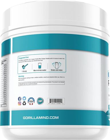 Gorilla Mind Collagen Peptides Powder - Joint & Bone Health/Great for Hair, Skin & Nails/Sleep Support/Types I, II, III/Mix in Water, Juice or a Smoothie - 435g (Blue Raspberry) in Saudi Arabia