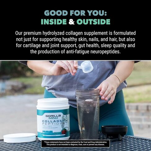 Gorilla Mind Collagen Peptides Powder - Joint & Bone Health/Great for Hair, Skin & Nails/Sleep Support/Types I, II, III/Mix in Water, Juice or a Smoothie - 435g (Blue Raspberry) in Saudi Arabia