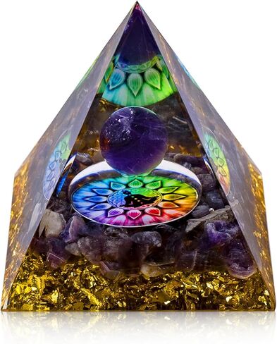 Amethyst Sphere Orgonite Pyramid for Positive Energy Healing Crystal and Stone for Yoga Meditation Bring Good Luck & Wealth Resist Stress in Kuwait