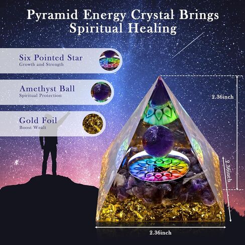 Amethyst Sphere Orgonite Pyramid for Positive Energy Healing Crystal and Stone for Yoga Meditation Bring Good Luck & Wealth Resist Stress in Kuwait