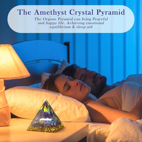 Amethyst Sphere Orgonite Pyramid for Positive Energy Healing Crystal and Stone for Yoga Meditation Bring Good Luck & Wealth Resist Stress in Kuwait
