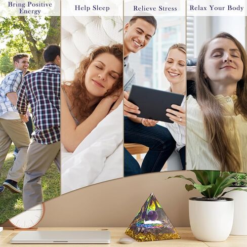 Amethyst Sphere Orgonite Pyramid for Positive Energy Healing Crystal and Stone for Yoga Meditation Bring Good Luck & Wealth Resist Stress in Kuwait