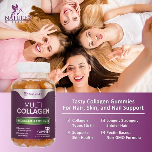 Collagen Gummies with Biotin - Hydrolyzed Collagen Peptides Supplement Types I and III - Support for Hair, Skin, Nails, and Joints - Gluten Free and Non-Gmo - Orange Gummy Vitamins - 120 Capsules in Kuwait