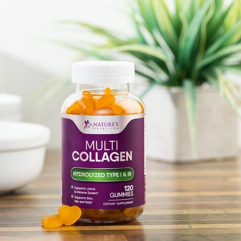 Collagen Gummies with Biotin - Hydrolyzed Collagen Peptides Supplement Types I and III - Support for Hair, Skin, Nails, and Joints - Gluten Free and Non-Gmo - Orange Gummy Vitamins - 120 Capsules in Kuwait