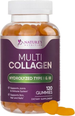 Collagen Gummies with Biotin - Hydrolyzed Collagen Peptides Supplement Types I and III - Support for Hair, Skin, Nails, and Joints - Gluten Free and Non-Gmo - Orange Gummy Vitamins - 120 Capsules in Kuwait