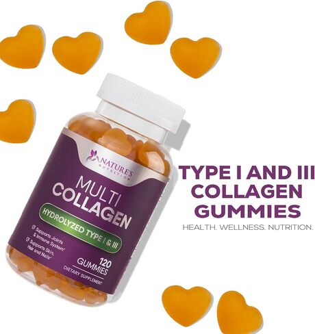 Collagen Gummies with Biotin - Hydrolyzed Collagen Peptides Supplement Types I and III - Support for Hair, Skin, Nails, and Joints - Gluten Free and Non-Gmo - Orange Gummy Vitamins - 120 Capsules in Kuwait