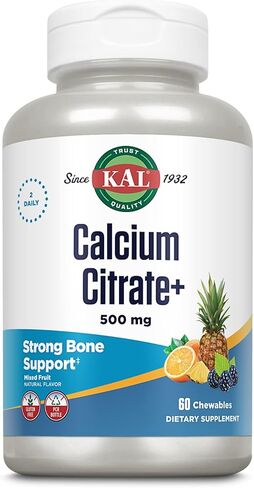 KAL® Calcium Citrate Chewable 500mg w/ Magnesium & Vitamin D-3 | for Bones, Teeth, Nerve & Muscle Support | Natural Mixed Fruit Flavor | 60 Chewables in Saudi Arabia