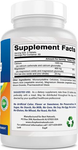 رقم 1 CAL MAG ZINC من Best Naturals - مركب معدني أساسي - تم تصنيعه في منشأة معتمدة من GMP مقرها الولايات المتحدة الأمريكية وتم اختبار نقائه من قبل طرف ثالث. مضمون!!, 180 قرصًا in Saudi Arabia