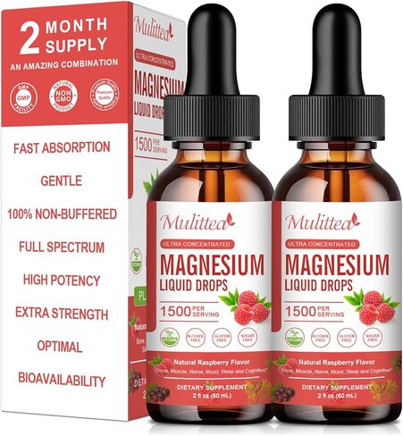 2Pack Magnesium Glycinate Supplement, 1000mg Magnesium Liquid Drop with Magnesium Glycinate 500mg, Taurate Malate Potassium Vitamin B,C,D,K & Organic Herb for Nerve, Bone, Muscle Sleep -Sugar Free in Kuwait