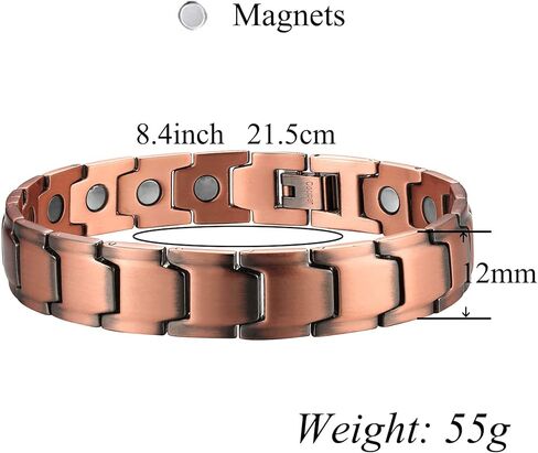 أساور نحاسية للرجال 21.59 سم، سوار مغناطيسي قابل للتعديل لتخفيف الآلام لالتهاب المفاصل والنفق الرسغي النفق النفق النصفي التنس in Kuwait
