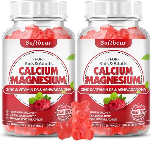 Calcium Magnesium Zinc Gummies, Sugar Free Calcium Supplement for Women Men, High Absorption Calcium with Vitamin D3 Gummies for Bone & Muscle & Nerve Health, Vegan Raspberry Flavor - 60 Count in Kuwait