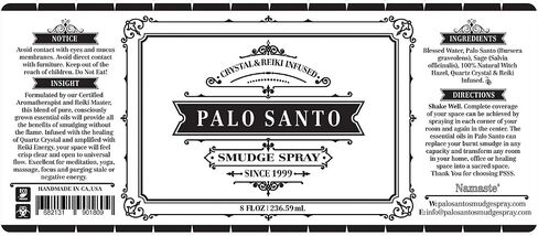 Palo Santo Smudge Spray (8 FL OZ) Premium 100% Pure Palo Santo and Sage Essential Oils. Our Smudge Spray is Crystal & Reiki Infused, Energy Clearing, Purifying, Healing, Smokeless Alternative. in Saudi Arabia